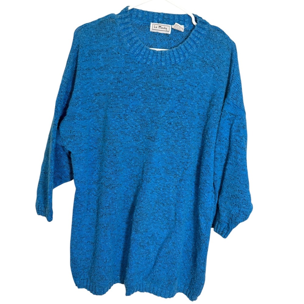 Vintage Le Moda 1 Blue Crewneck Sweater Marled Knit Grandmacore Chunky 80's